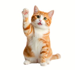 Cute ginger tabby cat waving paw on white background adorable pet animal domestic feline kitten meow purr