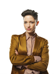 Confident Businesswoman in Stylish Suit with Modern Androgynous Look