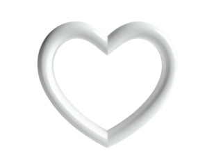 A glossy, white, heart-shaped outline against a stark black background