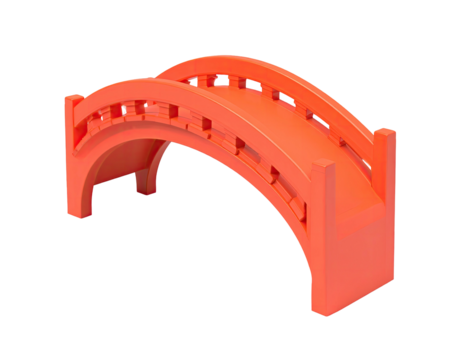 Bright orange miniature arched bridge, rendered against a black background