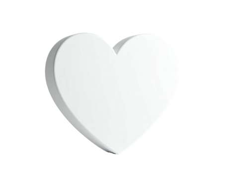 White 3D heart graphic on a black background with subtle shadow and highlights