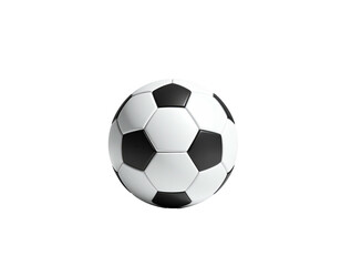 A classic black and white soccer ball, isolated against a stark black backdrop