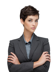 Confident Businesswoman in Stylish Suit with Modern Androgynous Look