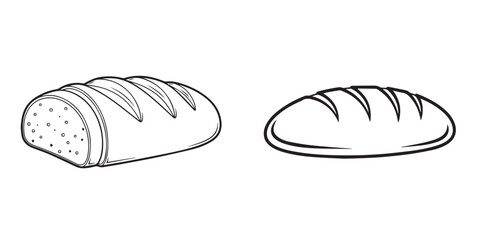 Outline Illustrations of Bakery Bread Loaves, One Sliced