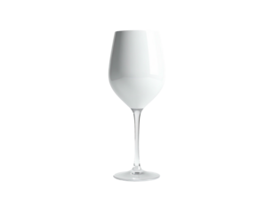 Empty, elegant white wine glass on a slender stem, isolated on black background