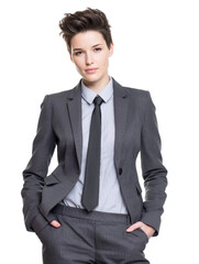 Confident Businesswoman in Stylish Suit with Modern Androgynous Look