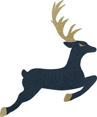 Vector watercolor illustration set of Christmas textile ornaments: reindeer, northern deer, with golden antlers in blue fabric style, plaid christmas.