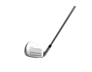 Isolated golf club with silver head and black shaft against a dark background