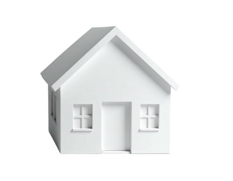 A minimalist, pristine white model of a house against a stark black background