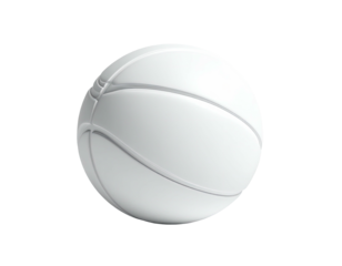 A glossy white basketball against a black background, with visible panel lines