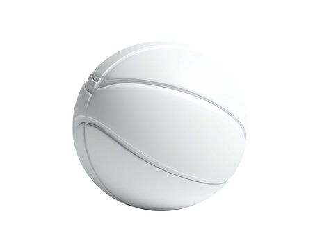 A glossy white basketball against a black background, with visible panel lines