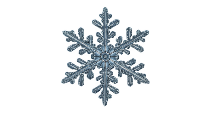 Clear intricate snowflake shows icy texture on black, ideal for winter themes, product showcases, or science presentations.