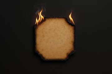 Vintage Burnt Paper Frame with Golden Flames on Dark Background