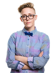 Confident Businesswoman in Stylish Suit with Modern Androgynous Look