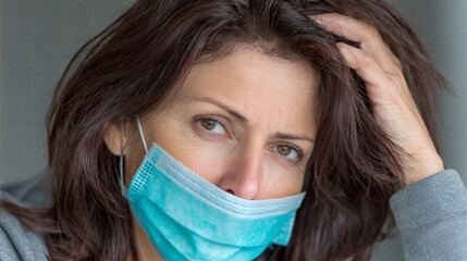 Worried woman wearing a surgical mask during pandemic feeling stressed and anxious about her health and safety during these uncertain times