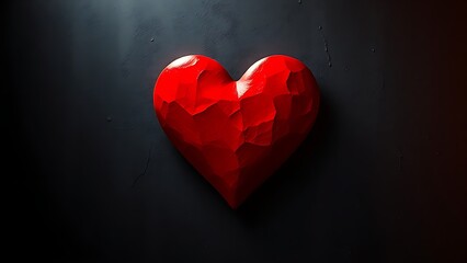 A striking red heart shape illuminated against a dark textured background, evoking deep emotional resonance.