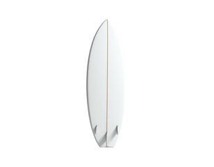 A white surfboard with three fins against a black background