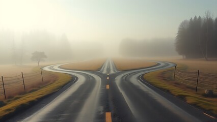A conceptual crossroads splitting in two directions, symbolic path choice.