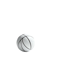 A white basketball with dark seams is isolated against a solid black background