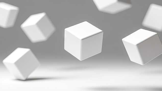 Floating white cubes with soft shadows
