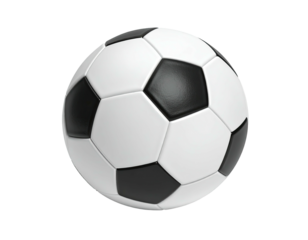 Standard soccer ball in black and white polygons, isolated on a solid black background