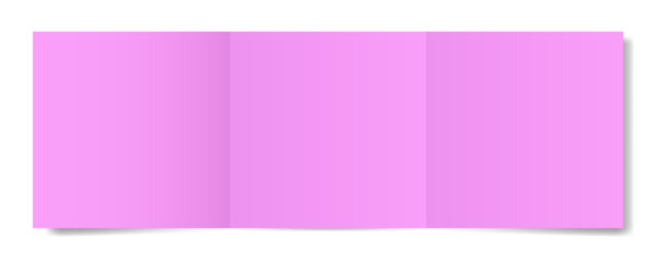 Pink folded brochure, three spreads. Square pages. Open trifold	
