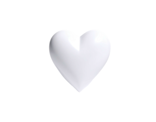 A sleek, white heart floats against a deep black backdrop, glossy and smooth