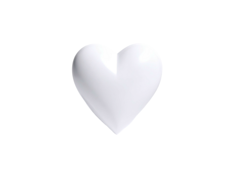 A sleek, white heart floats against a deep black backdrop, glossy and smooth