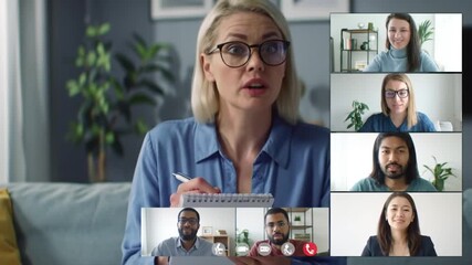 Online meeting with colleagues, discussing project, remote work concept. - Powered by Adobe