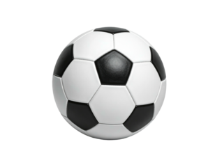 A classic black and white soccer ball, with pentagons and hexagons, isolated on black