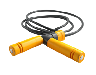 Illustration of a jump rope with bright orange handles and black cord