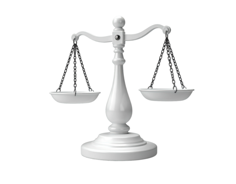 White balance scales with two trays, a central pillar, and a black background