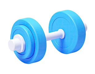 Blue and white weightlifting dumbbell with two discs on each side
