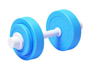 Blue and white weightlifting dumbbell with two discs on each side