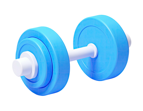 Blue and white weightlifting dumbbell with two discs on each side
