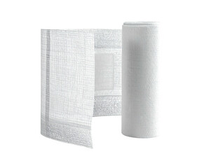A roll of white bandage material, partially unrolled, against a dark backdrop
