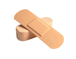 A 3D rendering of a beige bandage with a roll in the background, on black