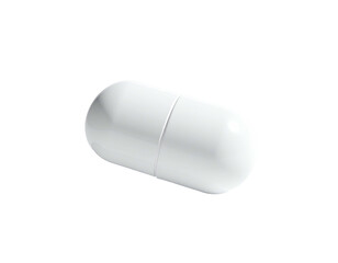 Isolated, white capsule with rounded ends, resting on black background