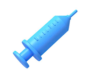 A rendered 3D bright blue syringe, isolated against a stark black backdrop