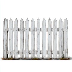 Obraz premium Wooden picket fence isolated on a white background, simple style for website use.