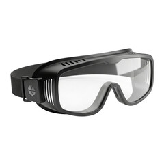 Black protective safety goggles with clear lenses isolated on transparent background