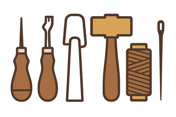 Collection of essential leather crafting tools and supplies for handmade goods