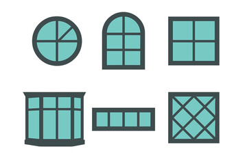 Collection of diverse architectural window designs in various shapes and styles