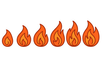 Colorful flames in a row, representing fire with different sizes and shapes, perfect for designs and graphics