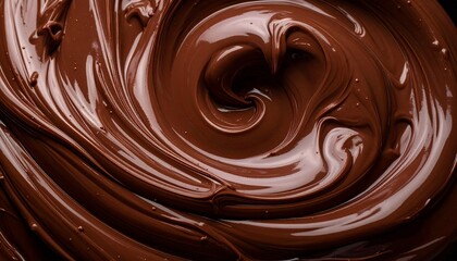 高級感ある黒背景に光沢のある濃厚なチョコレートが渦を巻く抽象的なクローズアップ背景素材