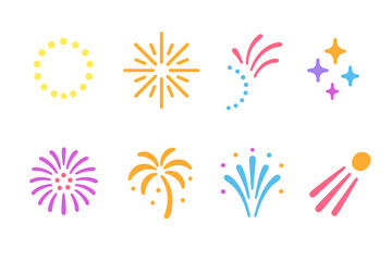 Colorful fireworks and sparkles in various shapes, perfect for celebrations and festive occasions