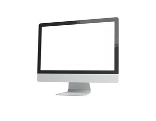 Sleek, modern desktop computer with a bright, blank screen against black background