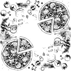 Pizza, Burger, Donut, Drink Line Art Pattern