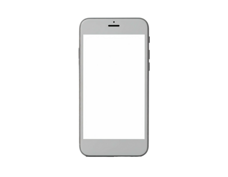 Gray smartphone with a bright white screen, centered against a stark black background - Powered by Adobe