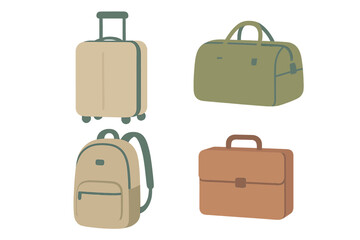 Various travel bags displayed on a simple background showing different styles and shapes for vacation needs